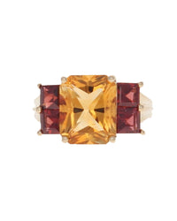 Citrine and Malaysian Garnet Ring in Yellow Gold
