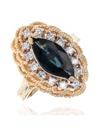 Marquise Sapphire and Diamond Halo Ring