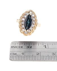 Marquise Sapphire and Diamond Halo Ring