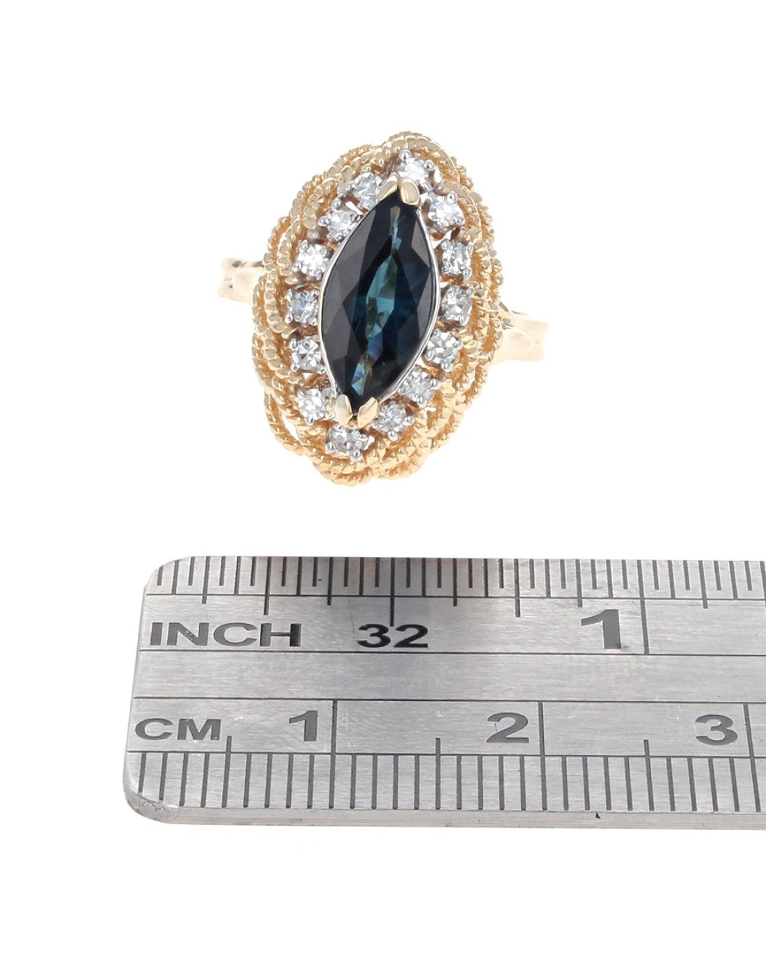 Marquise Sapphire and Diamond Halo Ring
