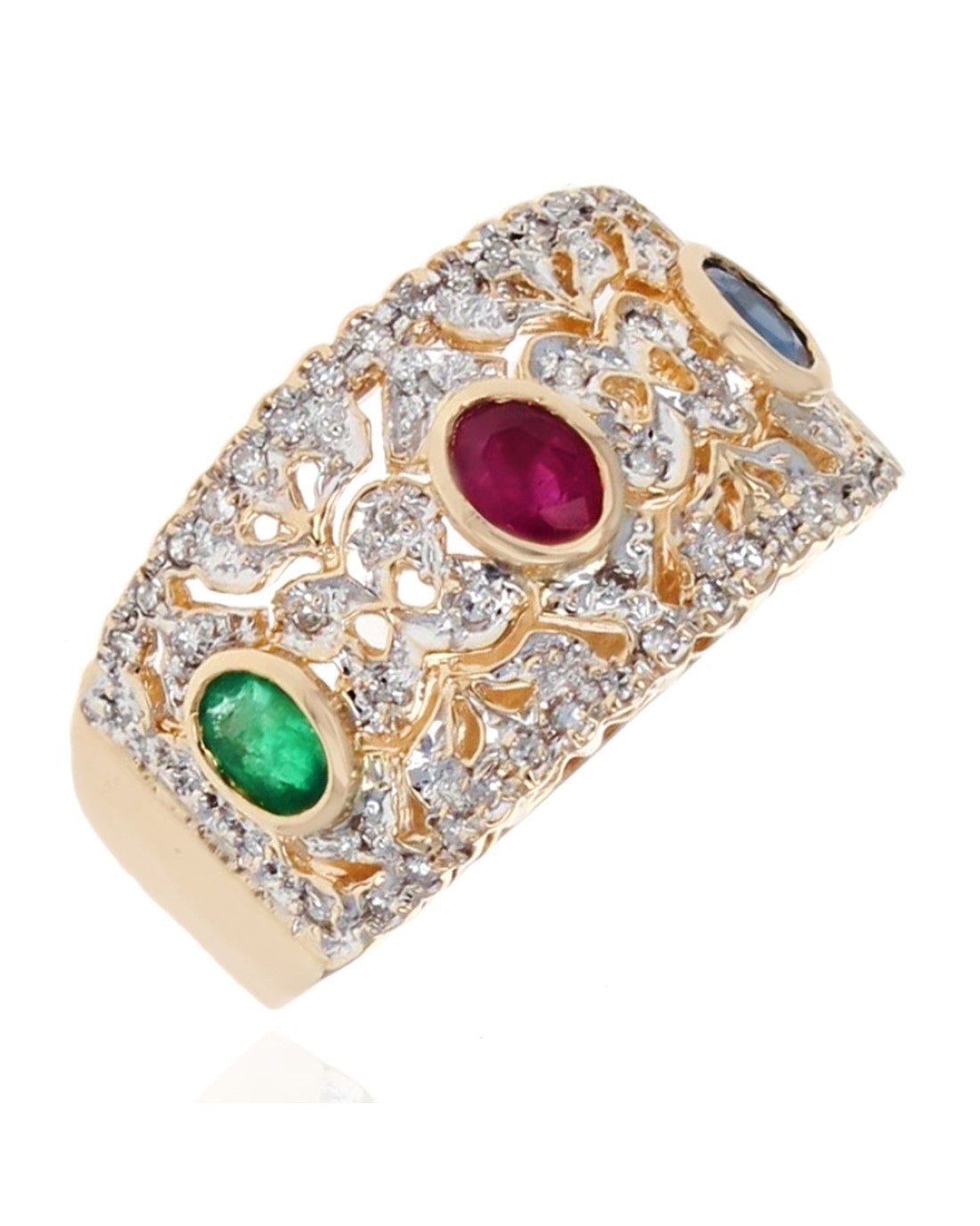 Sapphire, Ruby, Emerald and Diamond Pave Band