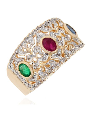 Sapphire, Ruby, Emerald and Diamond Pave Band
