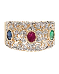 Sapphire, Ruby, Emerald and Diamond Pave Band