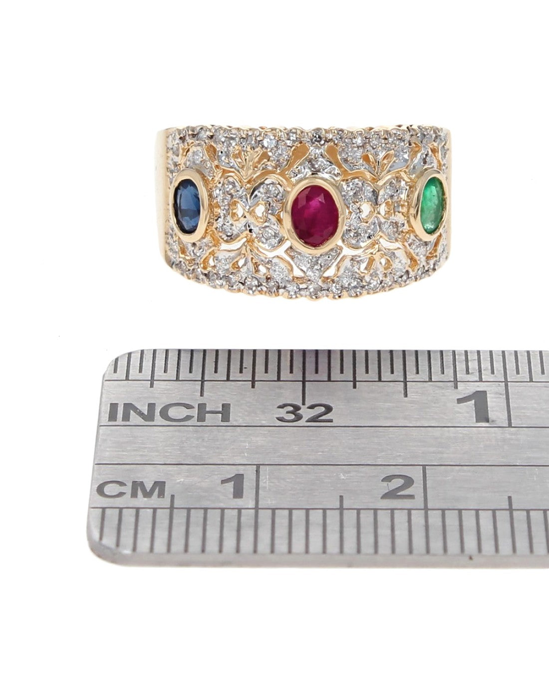 Sapphire, Ruby, Emerald and Diamond Pave Band