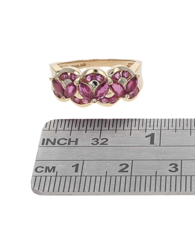 Marquise and Round Ruby Scalloped Ring