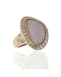 Autralian White Opal and Diamond Halo Ring