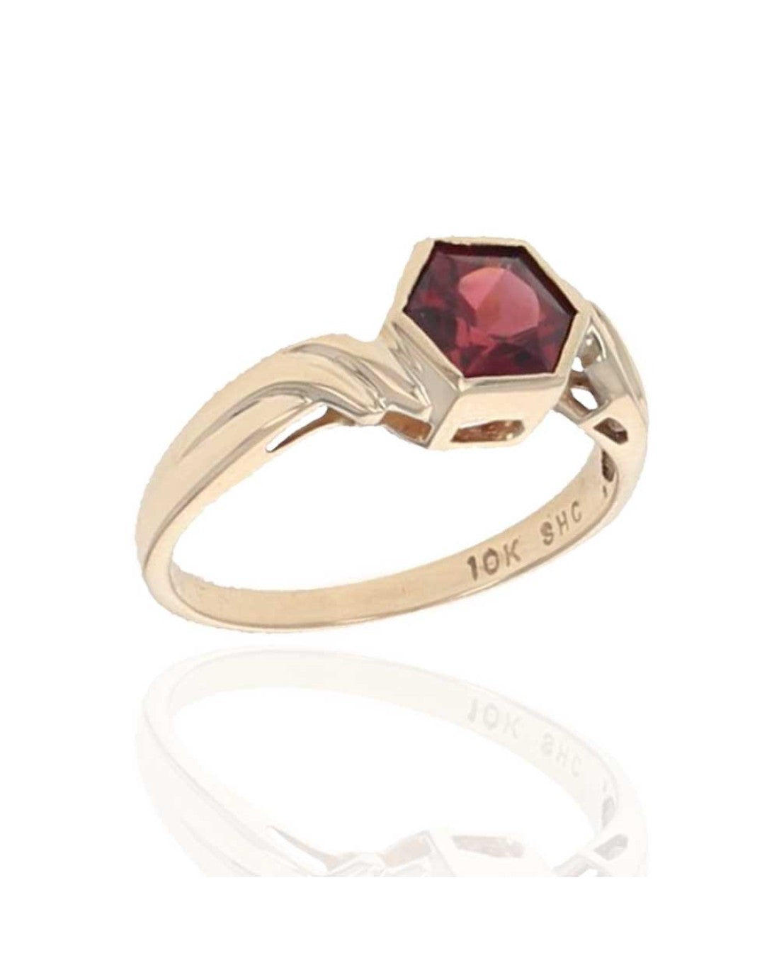 Hexagon Shaped Pyrope Garnet Bypass Ring in Yellow Gold
