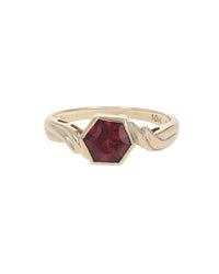 Hexagon Shaped Pyrope Garnet Bypass Ring in Yellow Gold