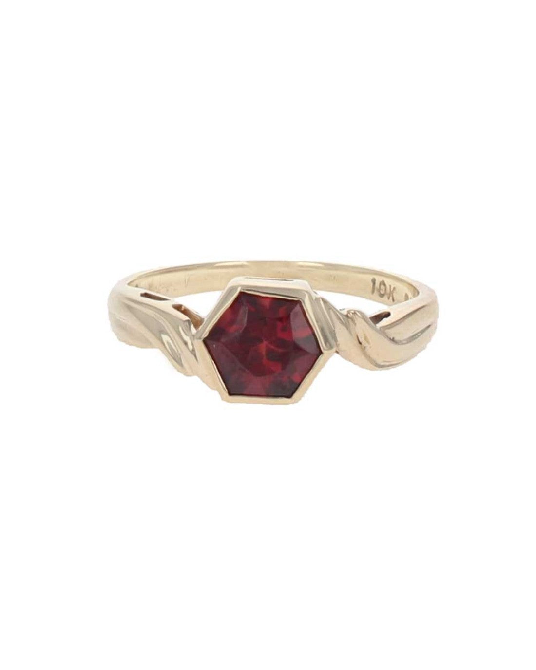 Hexagon Shaped Pyrope Garnet Bypass Ring in Yellow Gold