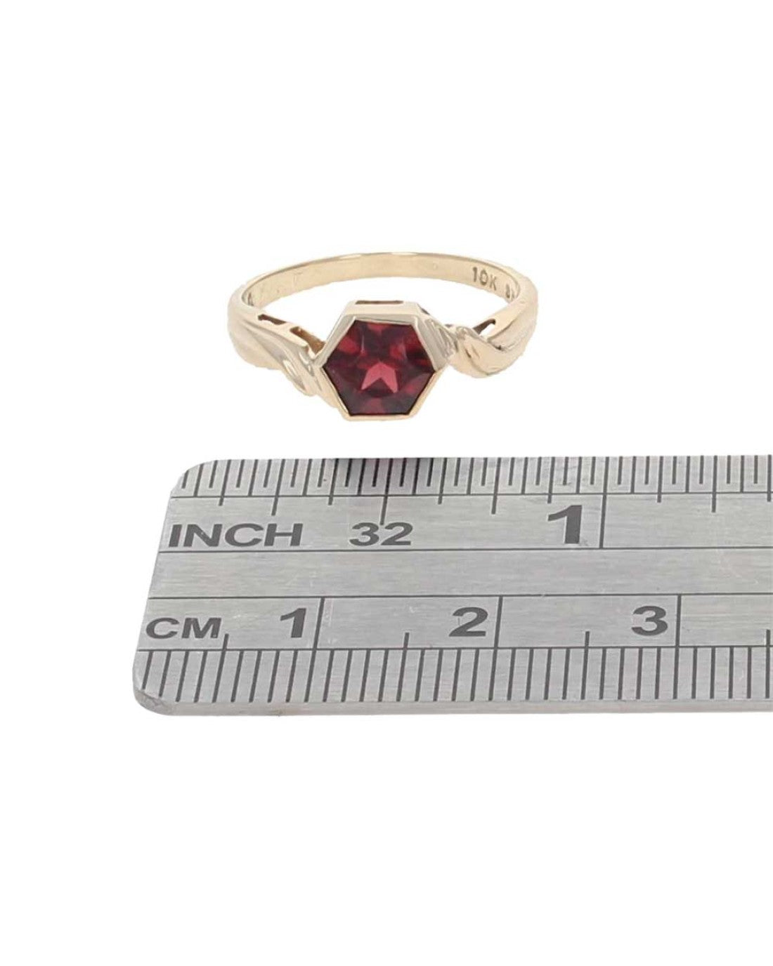 Hexagon Shaped Pyrope Garnet Bypass Ring in Yellow Gold