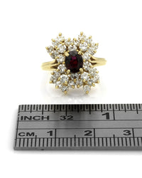 Raspberry Sapphire and Diamond Cluster Ring