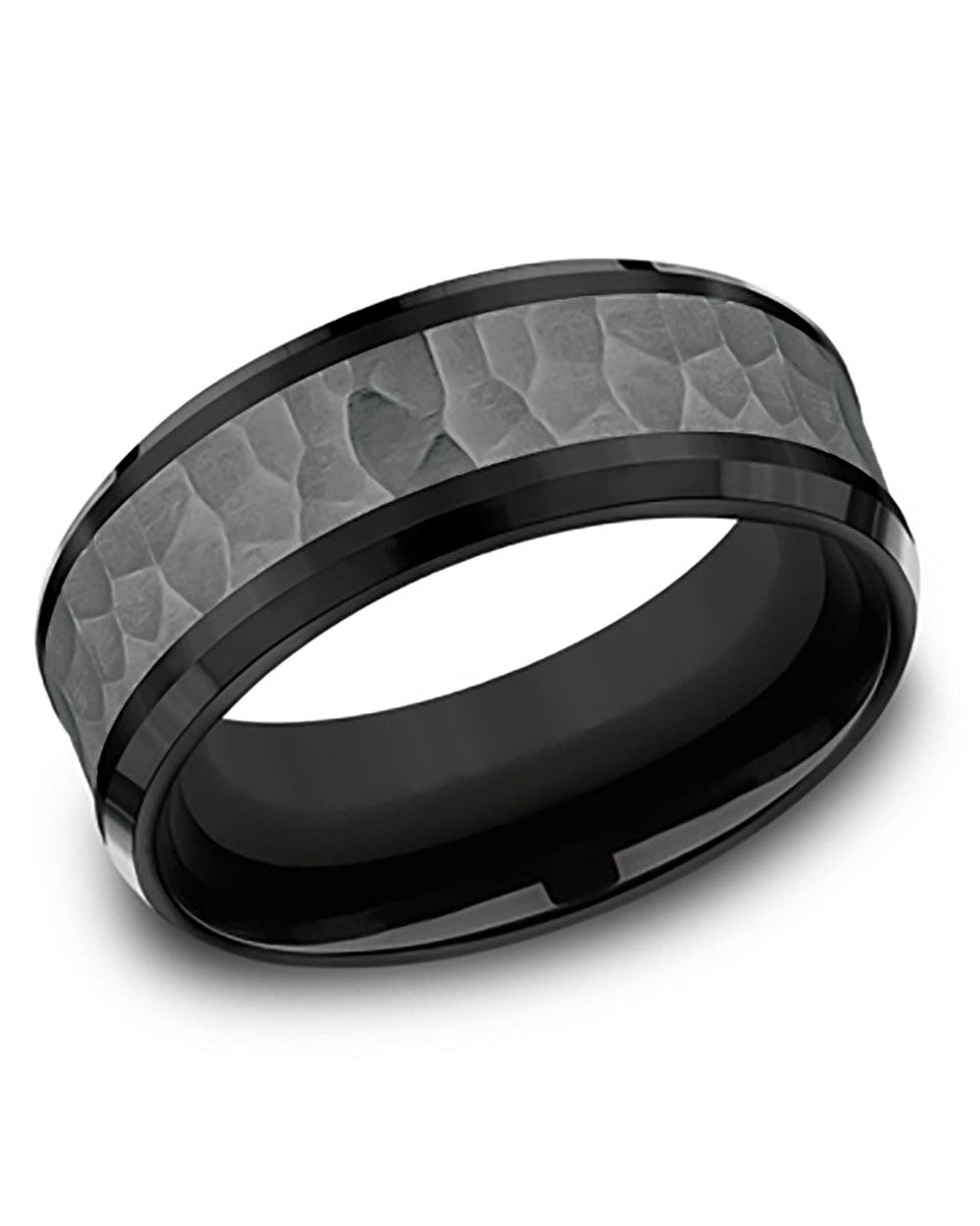 Gentlemen's Hammered Center Comfort Fit Band in Titanium and Tantalum