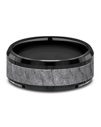 Gentlemen's Lava Rock Textured Comfort Fit Band in Black Titanium and Grey Tantalum