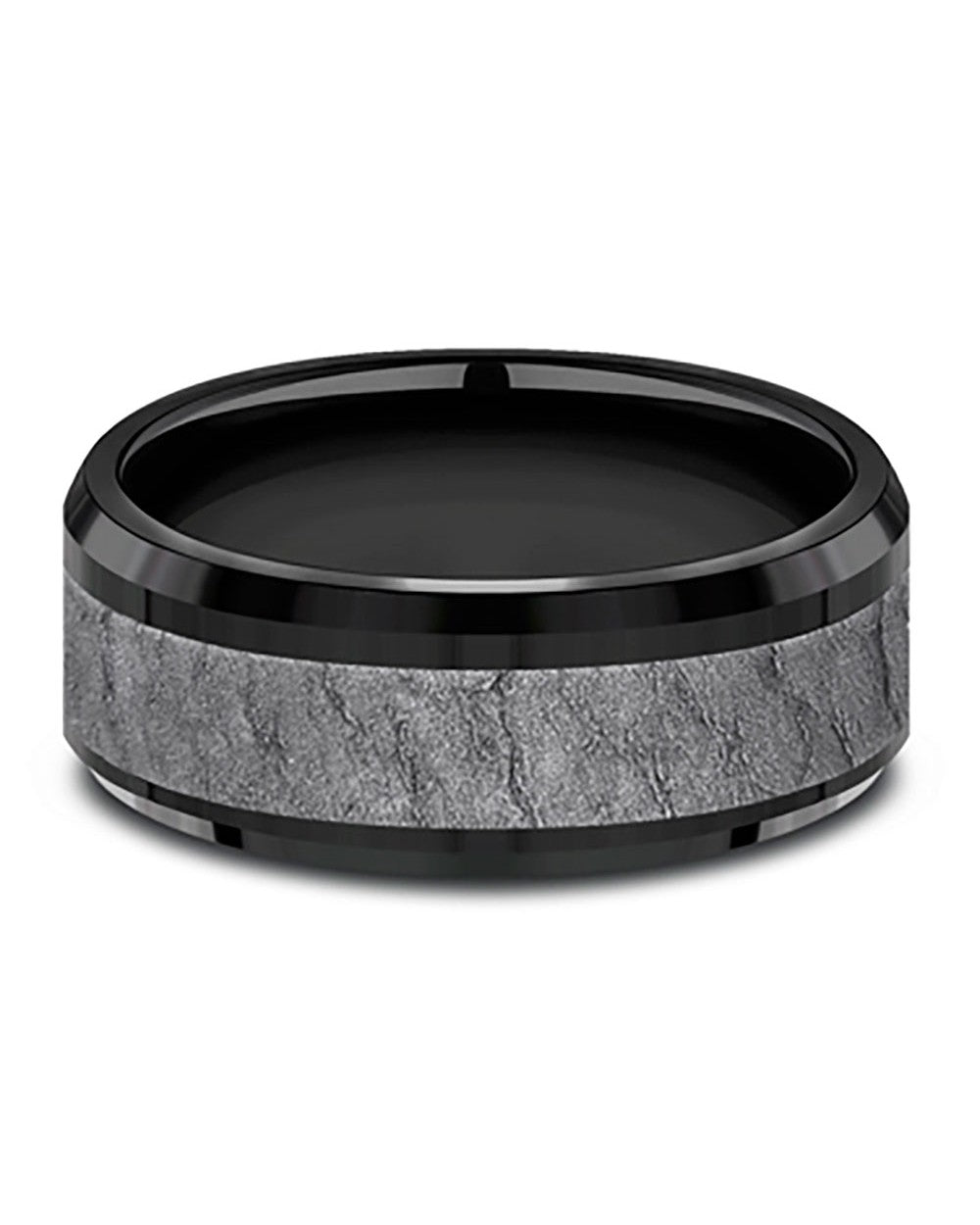 Gentlemen's Lava Rock Textured Comfort Fit Band in Black Titanium and Grey Tantalum