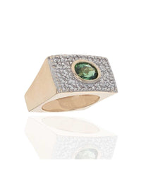 Green Tourmaline and Diamond Pave Ring