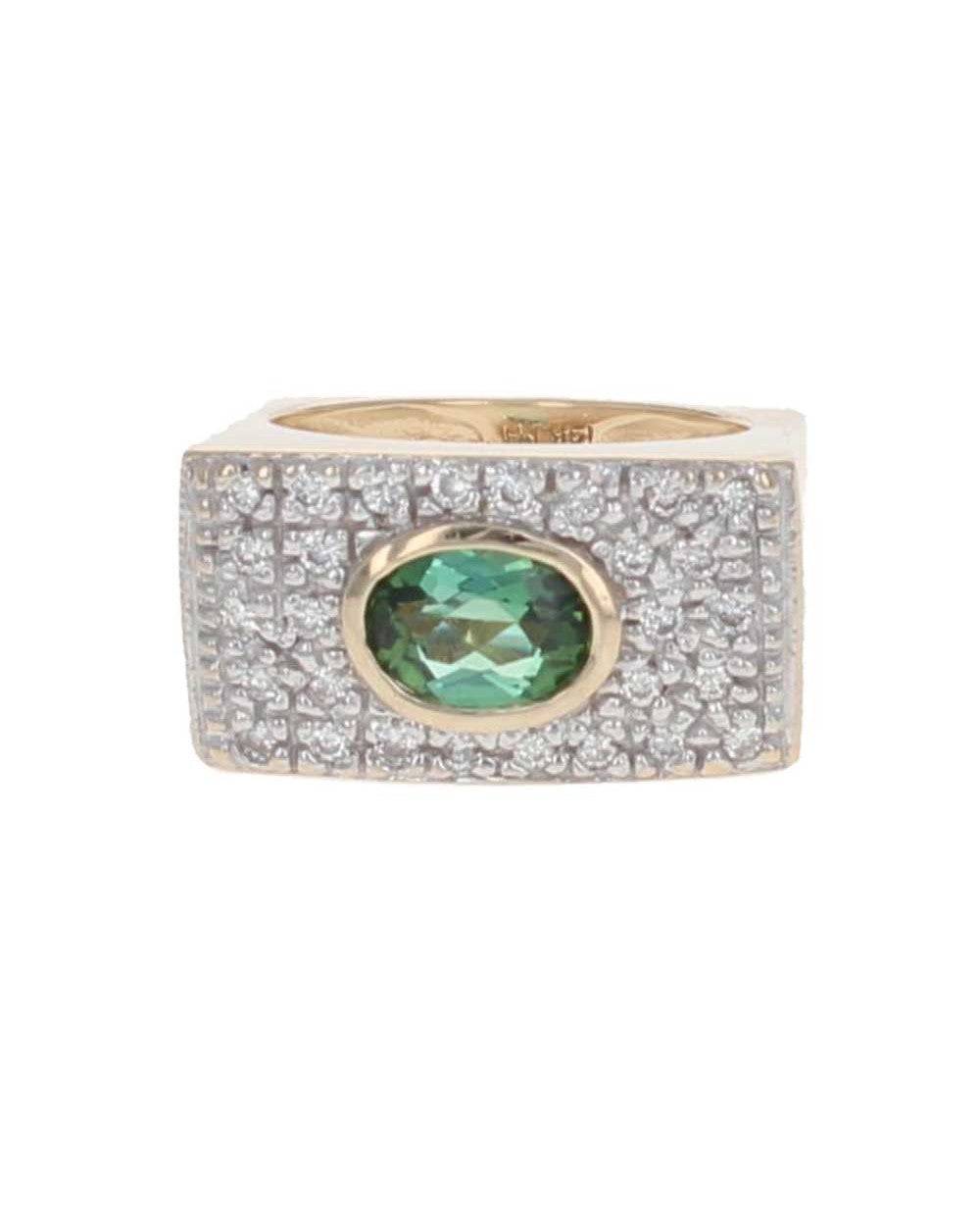 Green Tourmaline and Diamond Pave Ring