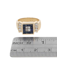 Sapphire and Diamond Square Top Ring