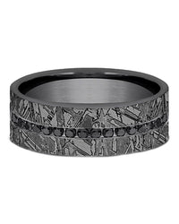 Gentlemen's Black Diamond Meteorite Pattern Comfort Fit Band in Grey Tantalum