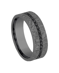Gentlemen's Black Diamond Meteorite Pattern Comfort Fit Band in Grey Tantalum