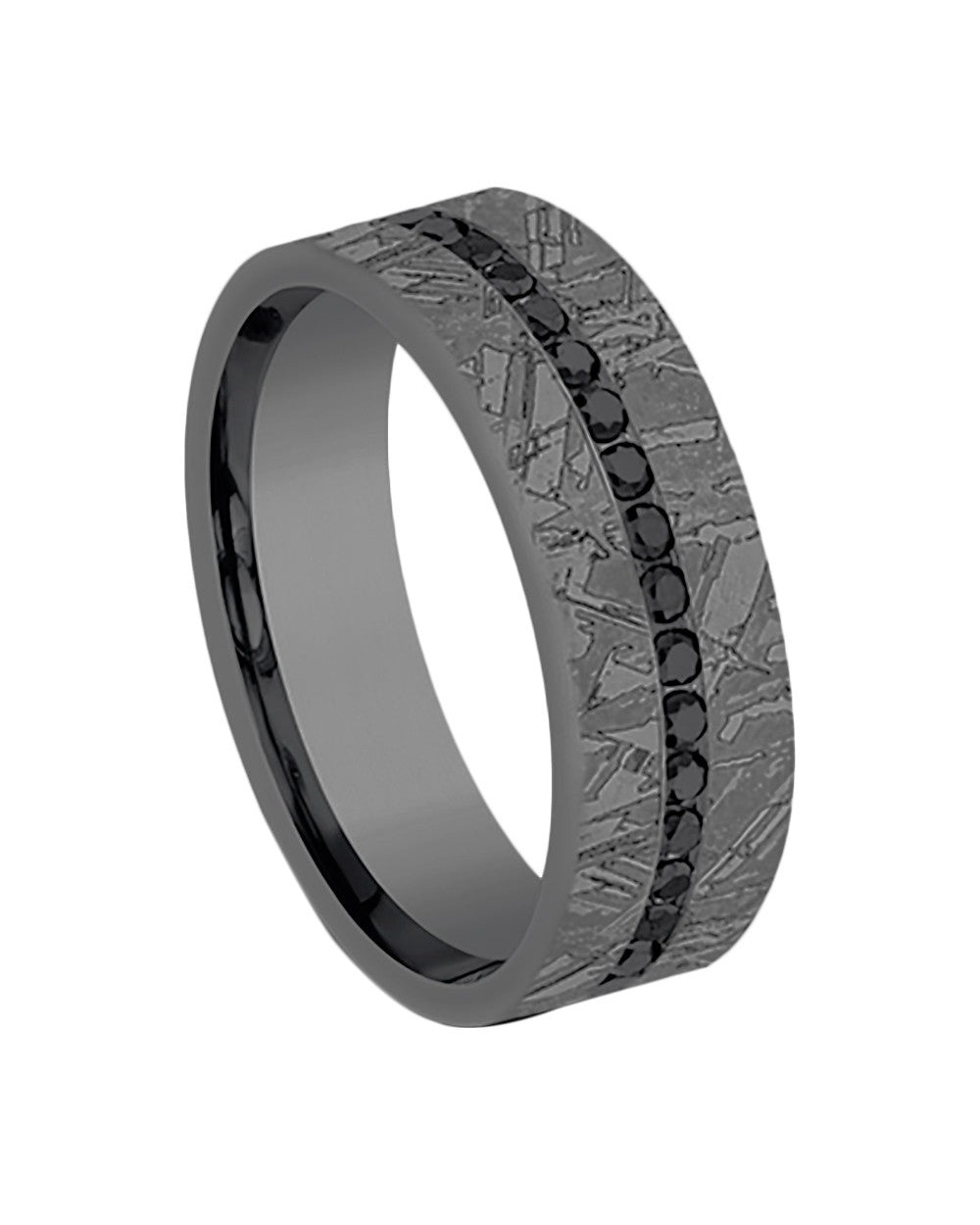Gentlemen's Black Diamond Meteorite Pattern Comfort Fit Band in Grey Tantalum