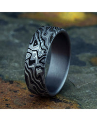 Gentlemen's Mokume Pattern European Comfort Fit Band in Grey Tantalum