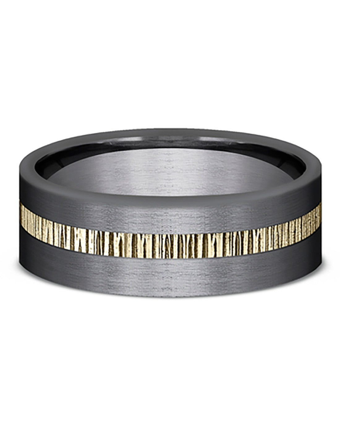 Gentlemen's Textured Offset Stripe Comfort Fit Band in Tantalum and Yellow Gold