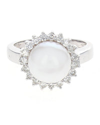 Pearl and Diamond Halo Ring