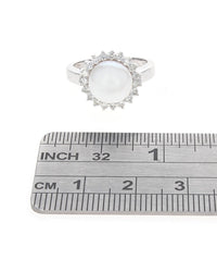 Pearl and Diamond Halo Ring