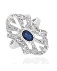 Sapphire and Diamond Elongated Open Ribbon Ring