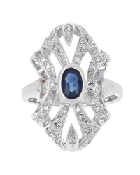 Sapphire and Diamond Elongated Open Ribbon Ring