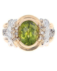 Oval Peridot and Diamond Accent Ring