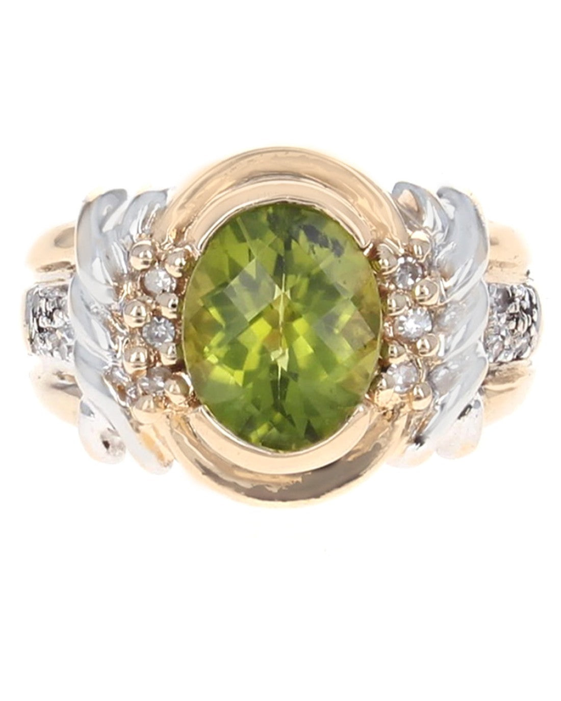 Oval Peridot and Diamond Accent Ring