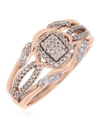 Pave Diamond Halo Crossover Ring in Rose Gold