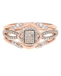 Pave Diamond Halo Crossover Ring in Rose Gold
