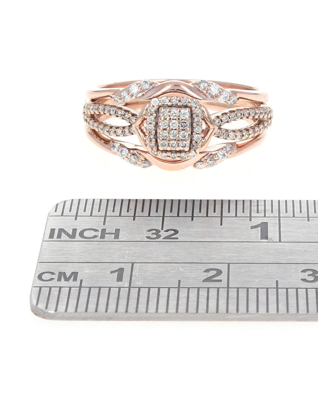 Pave Diamond Halo Crossover Ring in Rose Gold