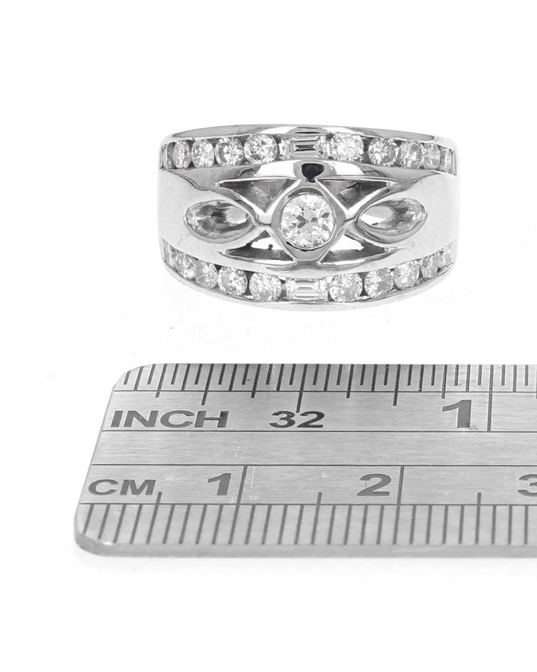 Round and Baguette Diamond Cut Out Ring