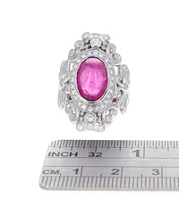 Pink Tourmaline and Diamond Halo Cut Out Ring