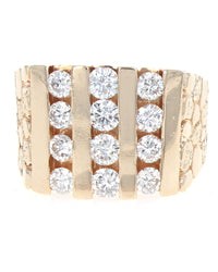 Gentlemans 3 Row Diamond Nugget Ring