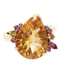 Citrine, Pink Tourmaline, and Diamond Accent Ring in Yellow Gold