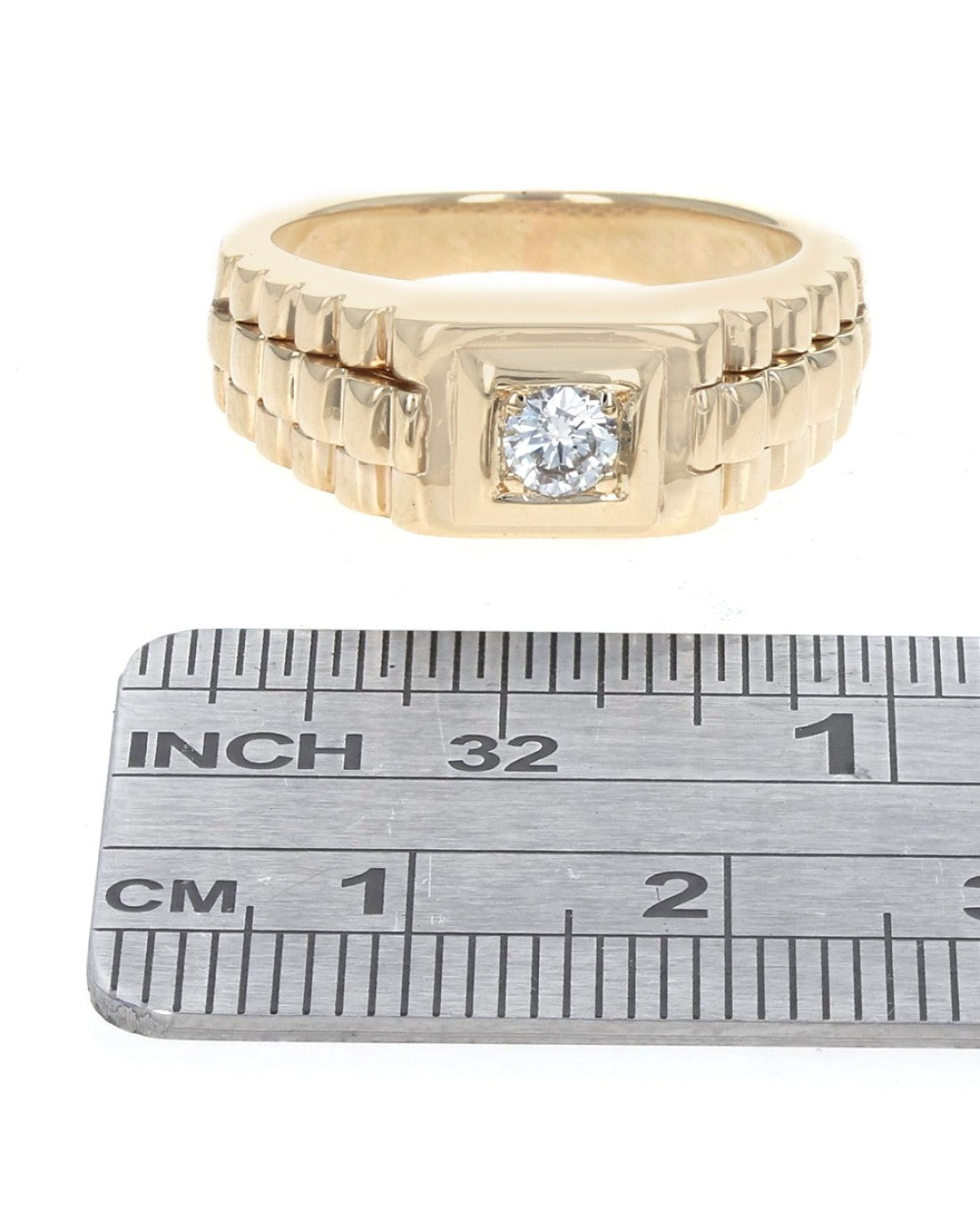 Diamond Solitaire Step Cut Side Ring in Yellow Gold