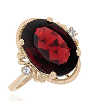 Pyrope Garnet and Diamond Accent Ring in Yellow Gold