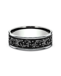 Gentlemen's Barrel Script Pattern Comfort Fit Band in White Gold and Titanium