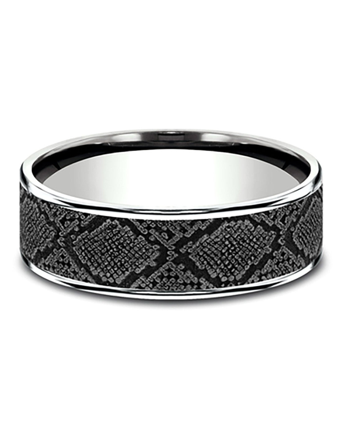Gentlemen's Snakeskin Pattern Comfort Fit Band in White Gold and Tantalum