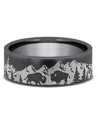 Gentlemen's Mountain Scenic Design Comfort Fit Band in Darkened Tantalum