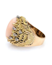 Coral Cabochon and Diamond Tapered Ring