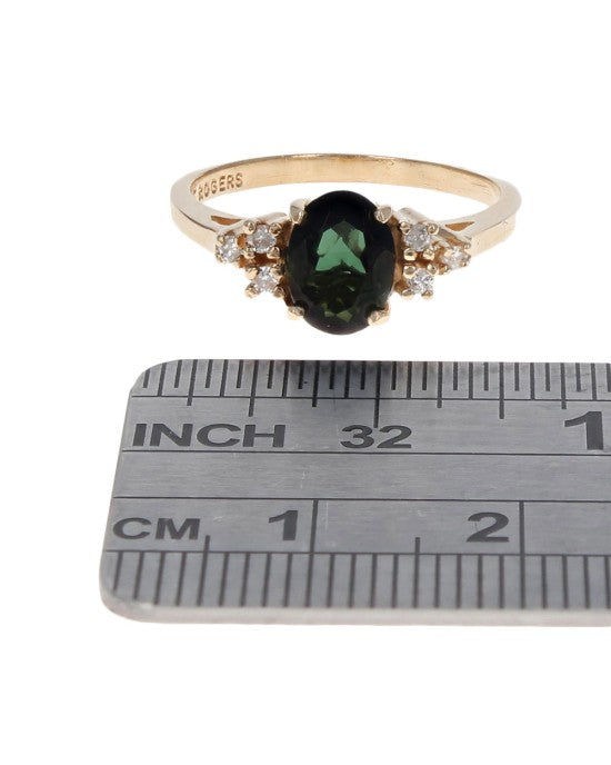 Oval Green Tourmaline and Diamond Accent Ring