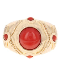 Coral Cabochon Milgrain Accent Ring in Yellow Gold