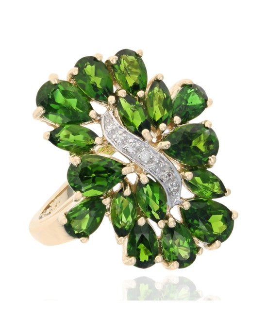 Chrome Diopside and Diamond Accent Cocktail Ring