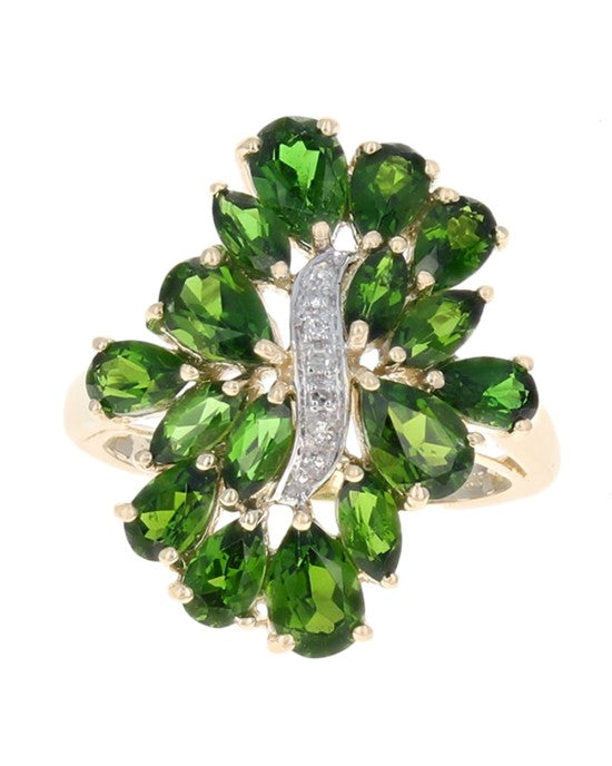 Chrome Diopside and Diamond Accent Cocktail Ring