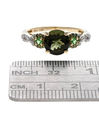 Moldavite, Garnet and Diamond Ring in Gold